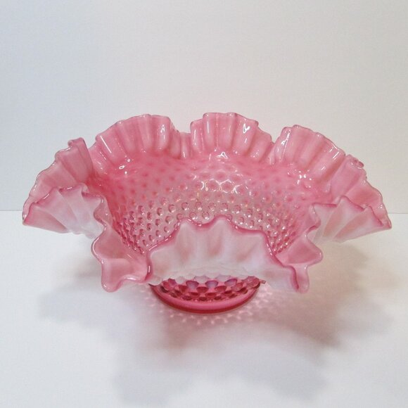 Fenton Other - vintage pink opalescent Fenton hobnail crimped edge bowl candy dish table decor